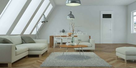 Salon en style scandinave avec des meubles claires