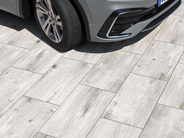 Dalles imitation bois Grey Oak 3 cm vues de haut avec voiture