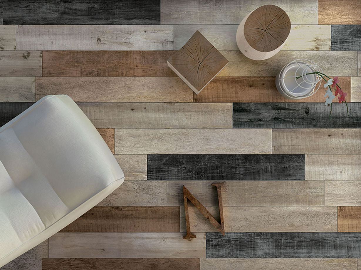 Carrelages imitation parquet dans le salon